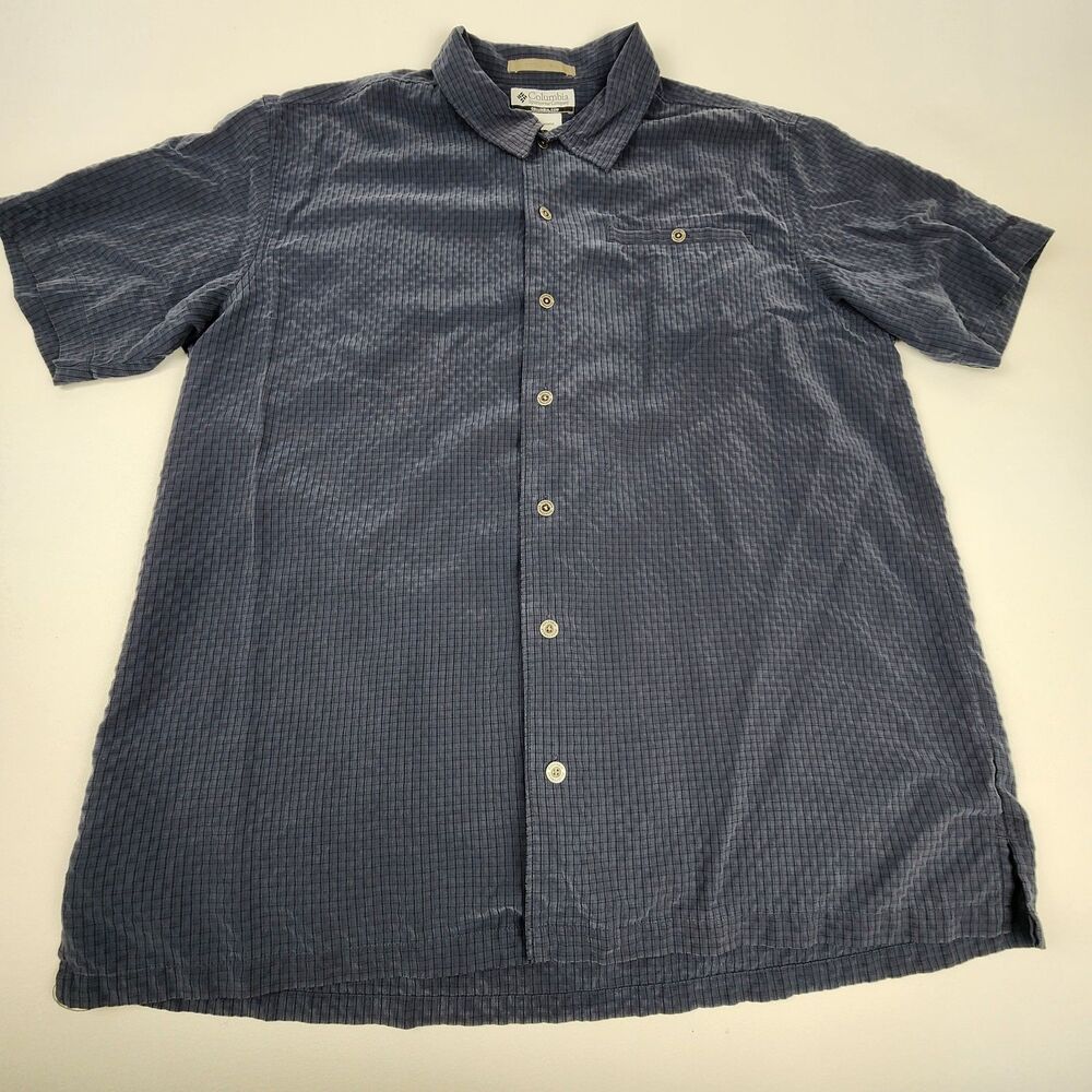 Columbia Men's L Blue Modal Blend Short Sleeve Button Front Shirt Casual